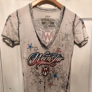 Worn-star v-neck tee